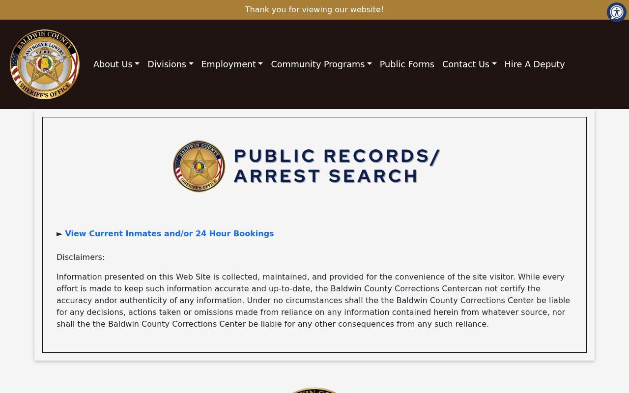 Baldwin County arrest lookup at the Sheriff booking gateway