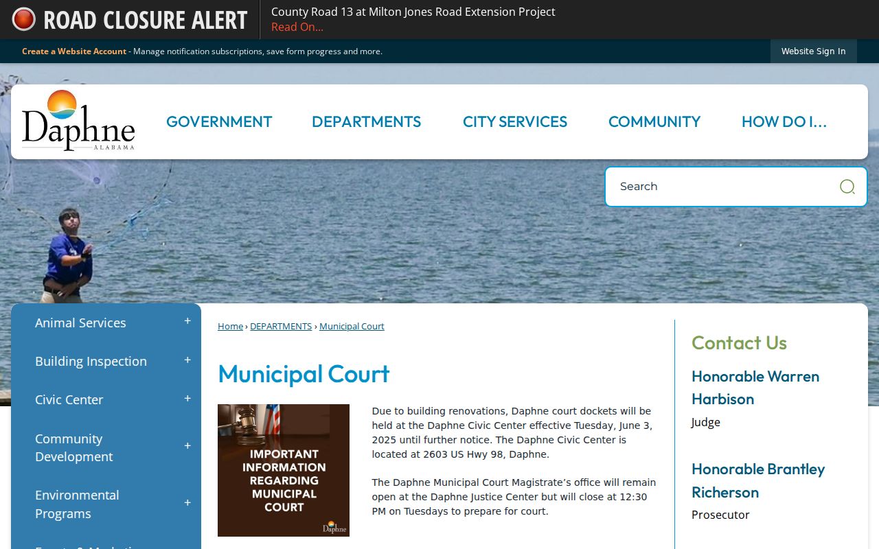 Daphne Municipal Court criminal records and Justice Center information