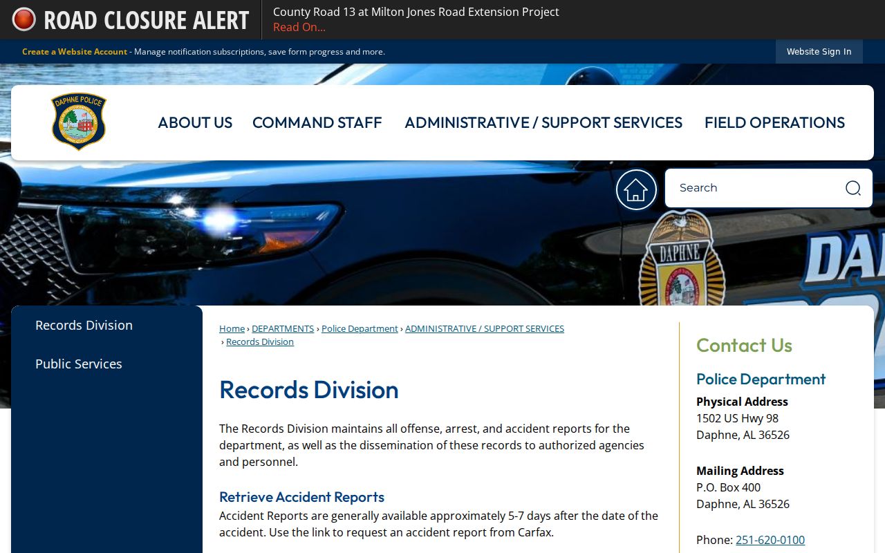 Daphne Police Department criminal records division information