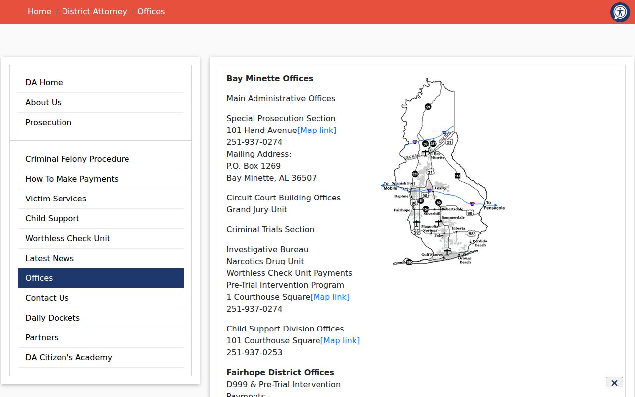 Baldwin County criminal court cases and District Attorney office locations