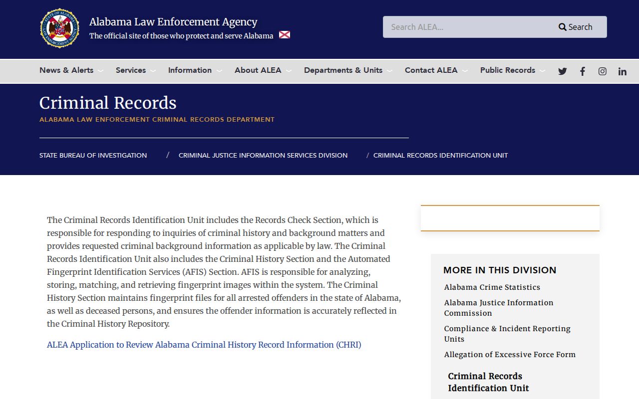 ALEA repository information for Baldwin County criminal history review