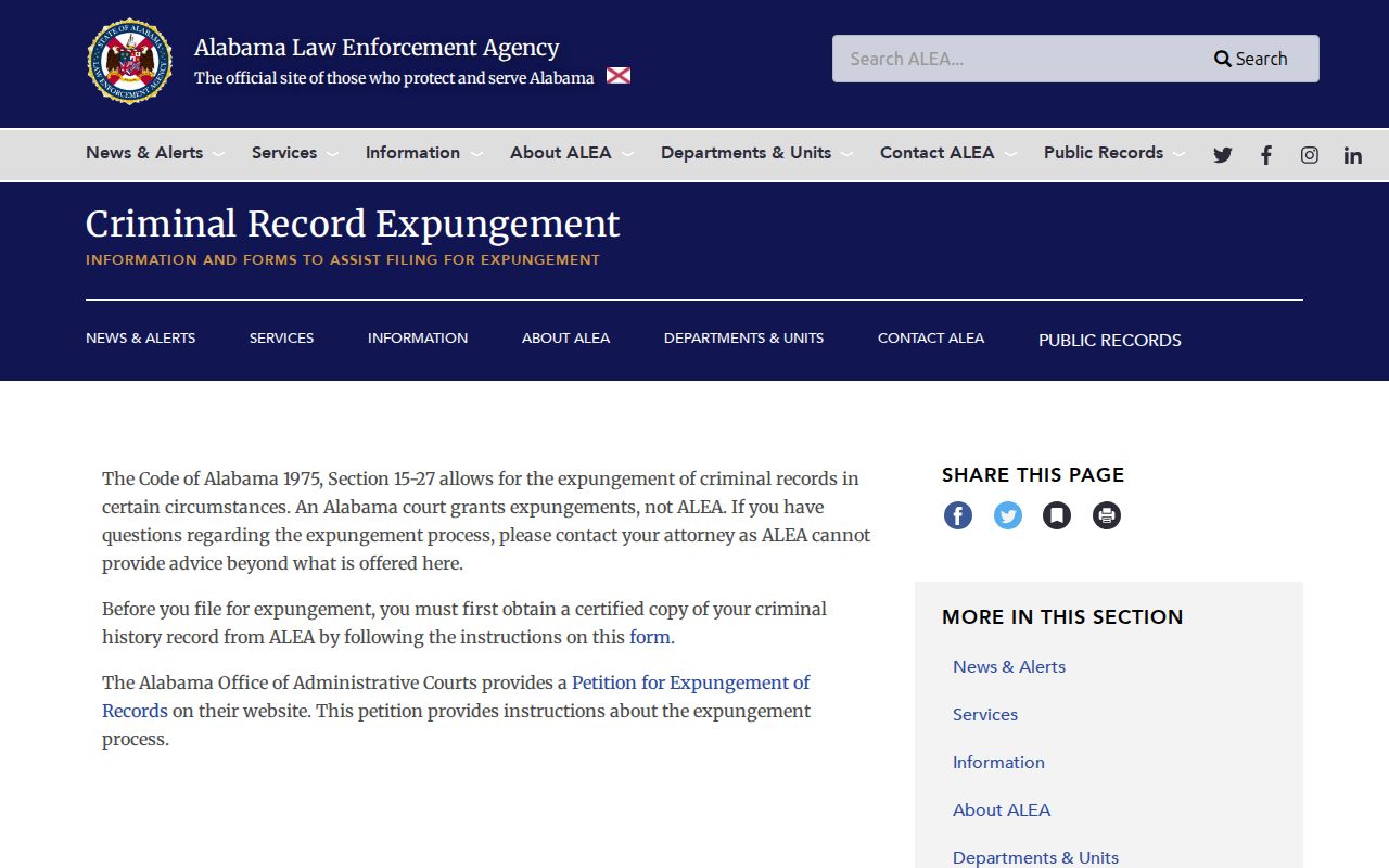 ALEA expungement preparation for Baldwin County criminal records