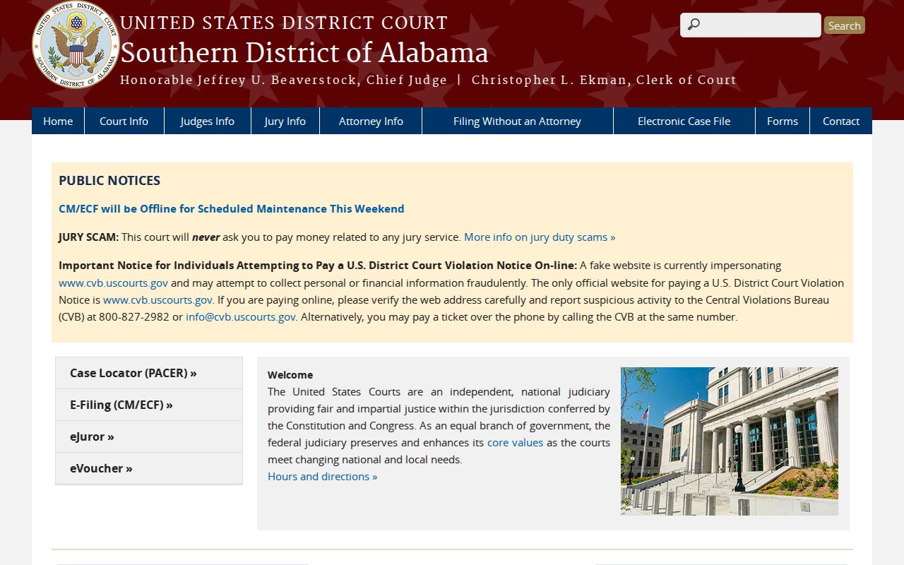 Federal court source for Baldwin County criminal history cases