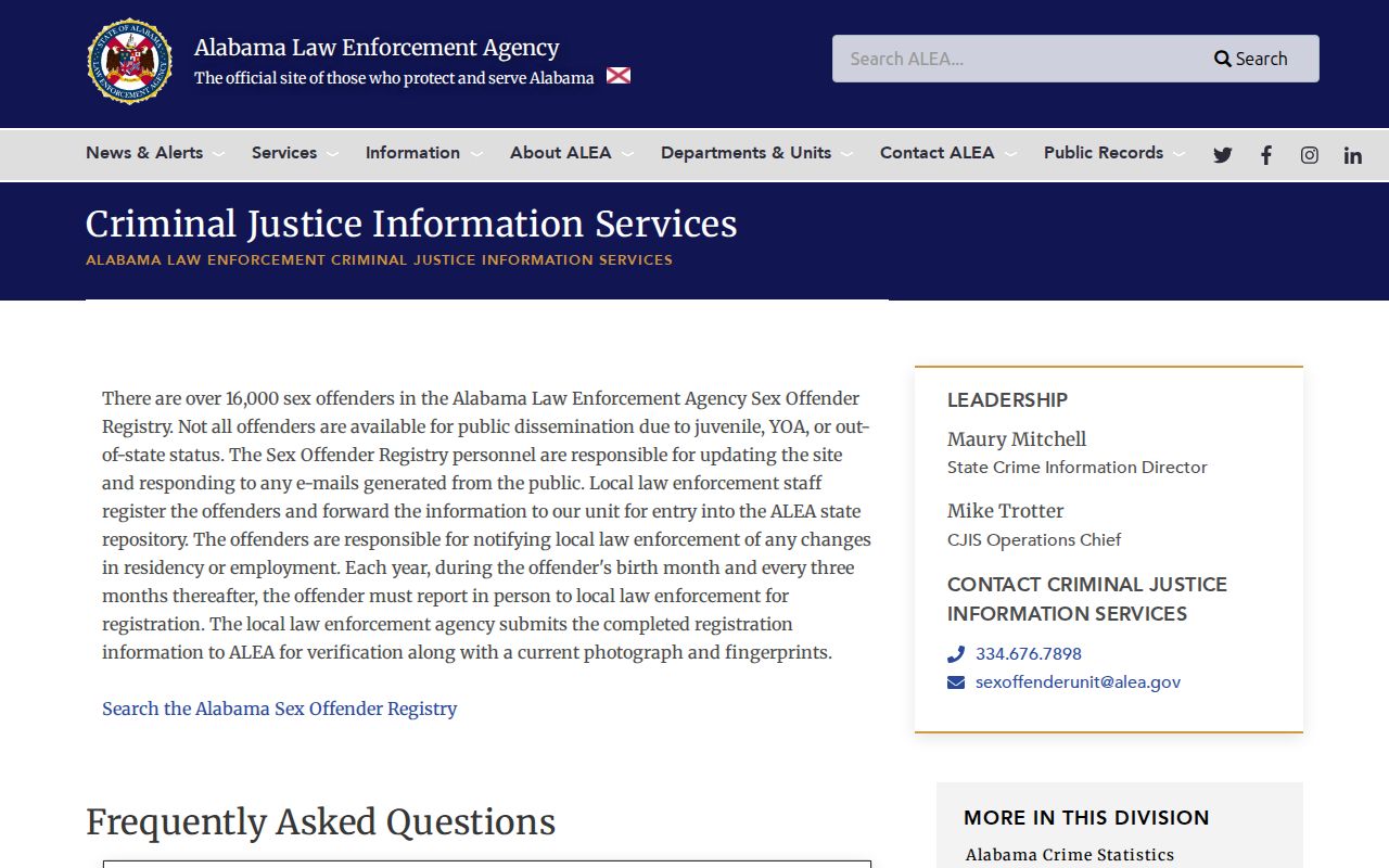 Baldwin County sex offender registry information from ALEA